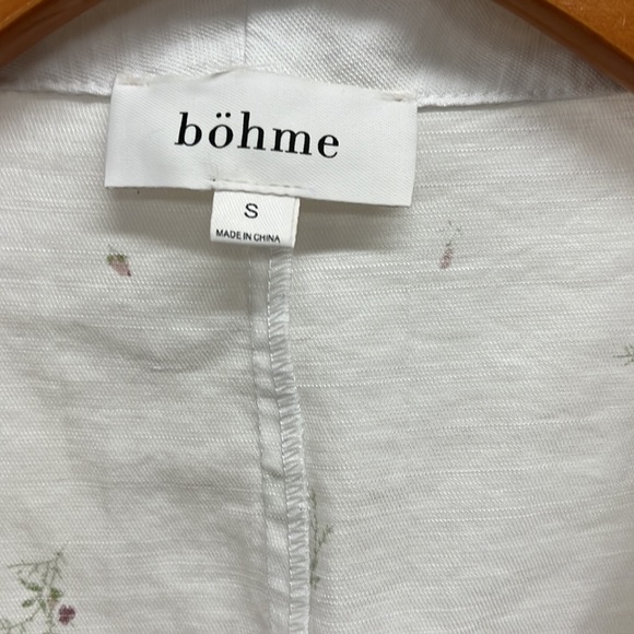 Boheme White Floral Print Button front Linen Blend Top S - Picture 3 of 5